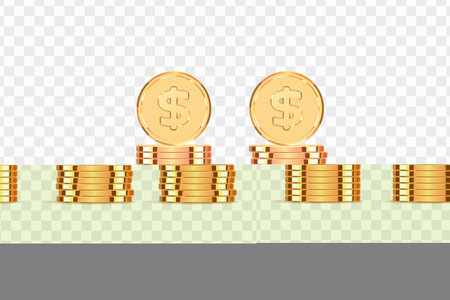 Golden coins Realistic gold money isolated on a transparent background.のイラスト素材