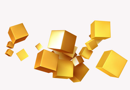 Abstract Background with 3d cubes gold color. Geometric object block, Pattern square.のイラスト素材