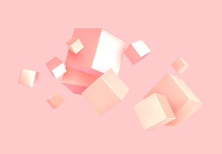 Abstract Background pink color with 3d cubes. Geometric object block, Pattern square.のイラスト素材