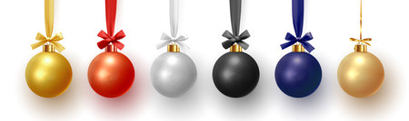 Christmas decorative balls, Xmas baubles realistic isolated. Vector illustrationのイラスト素材