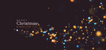 Background of bright glow bokeh. Christmas golden lights. Blur motion Night bright colorful sparklesのイラスト素材