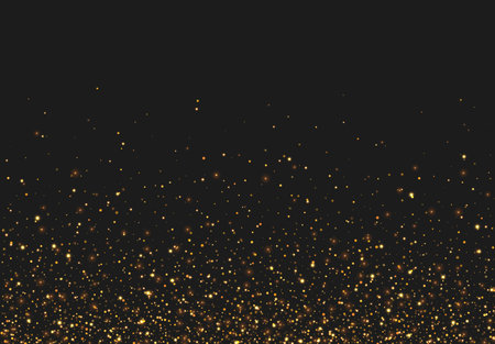 Golden glitter light effect. Background bright shining confetti particles.のイラスト素材