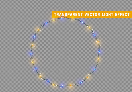 Christmas lights isolated realistic design elements. Xmas glowing lights. Garlands, Christmas decorations.のイラスト素材