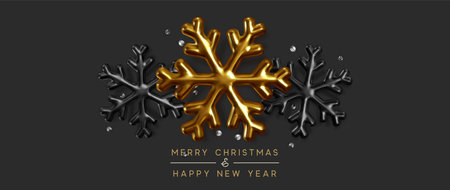 Merry Christmas and Happy New Year. Xmas background 3d snowflake with bright gems. holiday vector illustrationのイラスト素材