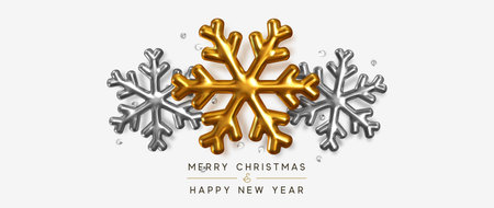 Merry Christmas and Happy New Year. Xmas background 3d snowflake with bright gems. holiday vector illustrationのイラスト素材