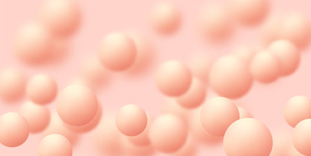 Pink Background with balls, blur effect. 3d round spheres. Geometric design elements circle ball pattern. Flying shapes in empty space. Design for poster, banner, placard. vector illustrationのイラスト素材