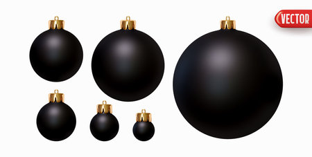 Set of Christmas decorations in form of balls with sparkles realistic 3d design. Xmas ornaments balls in glitters. Collection of holiday New Year elements round decorative baubles. Vector illustrationのイラスト素材