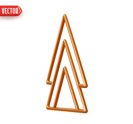 Line Triangle cone. Golden conical geometric shape. Christmas trees. Realistic 3d design element. Icon isolated on white background. Vector illustrationのイラスト素材