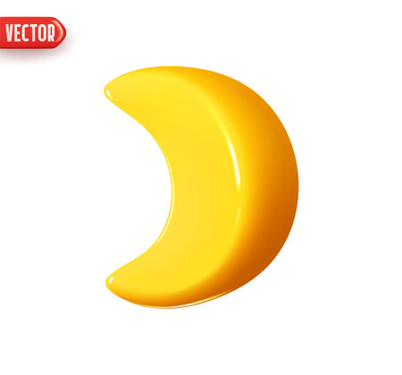 Yellow crescent, golden half moon. Young month Realistic 3d design element In plastic cartoon style. Icon isolated on white background. Vector illustrationのイラスト素材