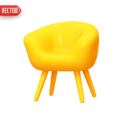 Modern stylish armchair yellow colors. Chair Realistic 3d design element In plastic cartoon style. Icon isolated on white background. vector illustrationのイラスト素材