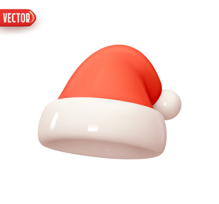 Christmas red hat santa claus. Decorative Christmas element for design. Realistic 3d cartoon style. vector illustration.のイラスト素材