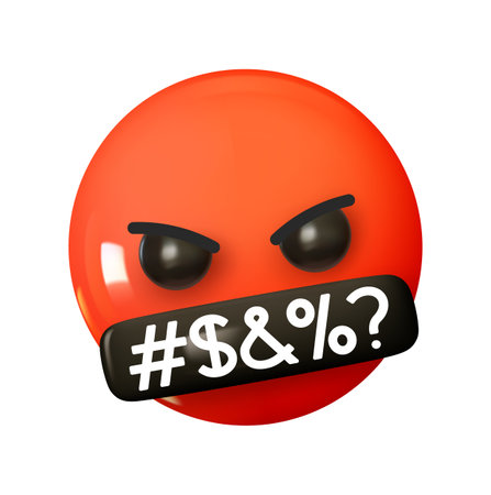 Face with Symbols on Mouth Emoji. Emotion 3d cartoon icon. Red round emoticon. Vector illustration.のイラスト素材