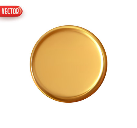 Metal gold coin. Money change. Realistic 3d design In plastic cartoon style. Icon isolated on white background. Vector illustrationのイラスト素材