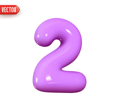 Number 2. Purple Number two. Realistic 3d design In cartoon style. Icon isolated on white background. vector illustrationのイラスト素材
