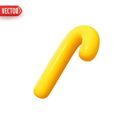 Stick cane geometric element. Minimal abstract Christmas cane candy. Realistic 3d design In plastic cartoon style. Icon isolated on white background. Vector illustrationのイラスト素材
