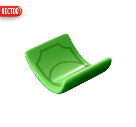 Paper green dollar bill. Realistic 3d design In plastic cartoon style. Icon isolated on white background. Vector illustrationのイラスト素材