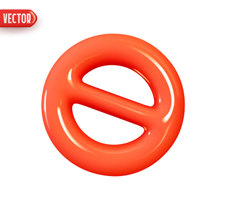 Warning stop symbol. Forbidden sign in red color. Realistic 3d design In plastic cartoon style. Icon isolated on white background. Vector illustrationのイラスト素材