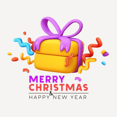 Christmas and new year design realistic 3d gift boxes. Christmas present surprise. Gift box in cartoon style. Holiday banner, web poster, flyer, greeting card. Xmas background. Vector illustrationのイラスト素材