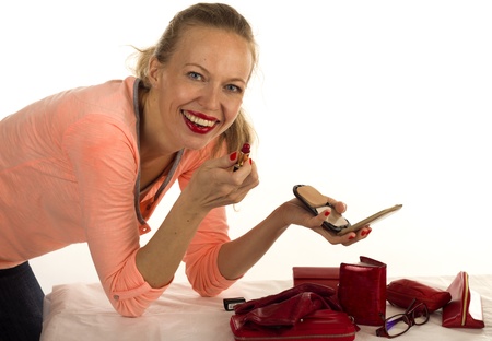 A girl with long hair lipstick bright lipstickの写真素材