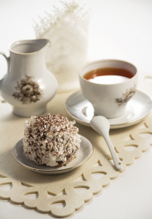 morning tea with air meringue cakeの写真素材