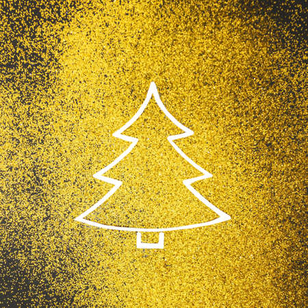 New year plastic shape tree on a yellow gold glitter black pastel background. Christmas scene, Minimal concept.の写真素材