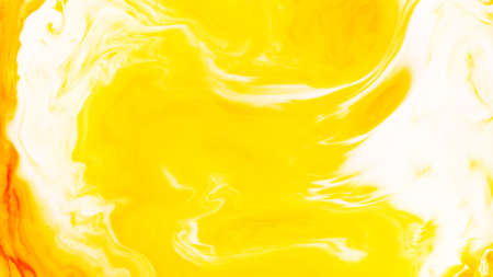 Fluid Art. Abstract blurred colorful background. Swirl liquid pattern. Marble effect of orange color. Trendy colorful backdrop. Mixing paintsの写真素材