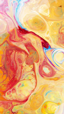 Fluid Art. Abstract blurred multi-colored background. Swirl liquid pattern. Trendy colorful backdrop. Mixing paintsの写真素材