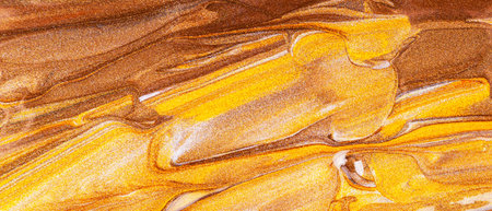 Orange brown background with glittering smears. Abstract paint texture. Creative brushstrokes of...