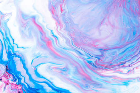 Fluid art. Abstract lilac pink background. Liquid marble texture design. Blue pink pattern Blue-pink pattern with liquid materialの写真素材