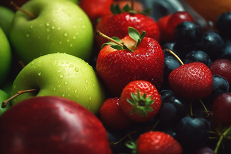 Fresh Fruits at Vibrant Farmer's Market, Close-Upの素材