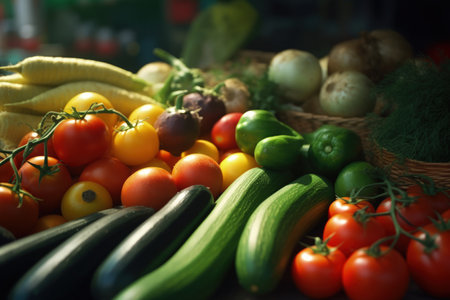 Close-Up of Fresh Vegetables at Farmer's Marketの素材