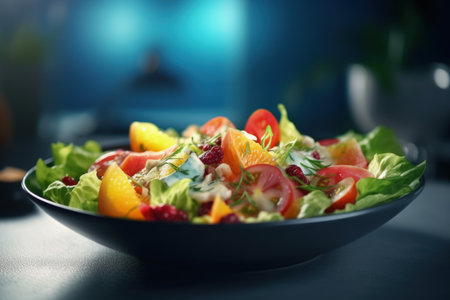 Vibrant Bowl of Salad with Tomatoes, Oranges, Lettuce and Cranberriesの素材