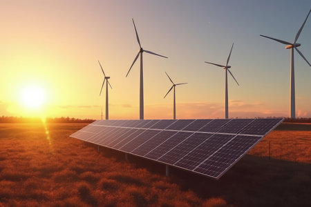 Solar Panels Harnessing Sunlight, Clean Energy Sourceの素材