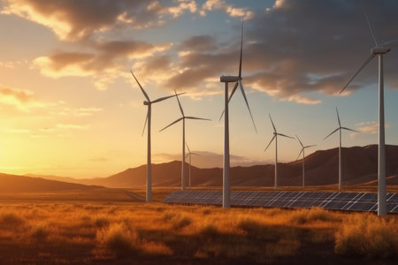 Wind Turbines Generating Renewable Energy, Sustainable Powerの素材