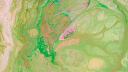 Green Pink Fluid Art Texture. Multicolored Waves and Blurred Motion