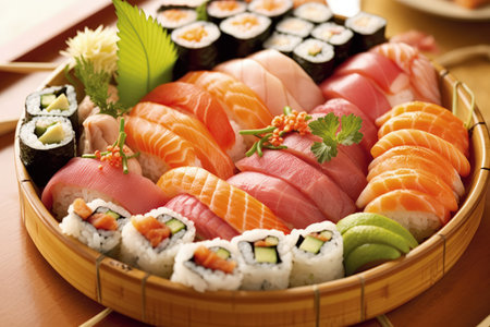 Japanese Sushi Sampler - Rolls, Nigiri, Sashimi, and Authentic Condimentsの素材