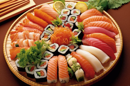 Japanese Sushi Sampler - Rolls, Nigiri, Sashimi, and Authentic Condimentsの素材