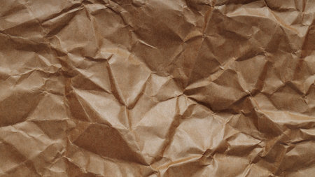 Crumpled and Textured Brown Paper with Many Folds, Wrinkled Color Paper Pattern