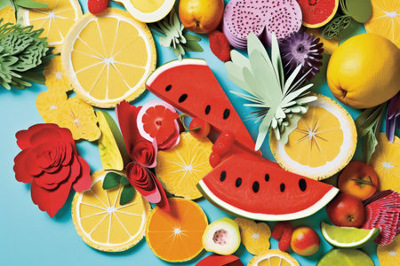 Fusion of Natural and Paper Fruits in Creative Food Collageの素材