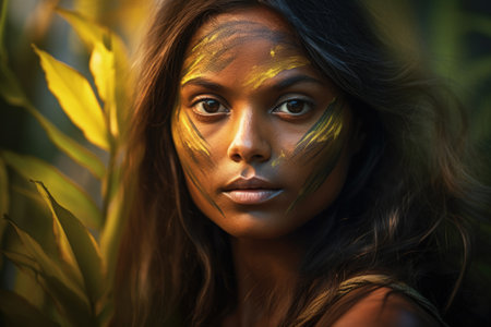 Woman Environmentalist with Passionate and Purposeful Look on Blurred Background of Green Vegetationの素材