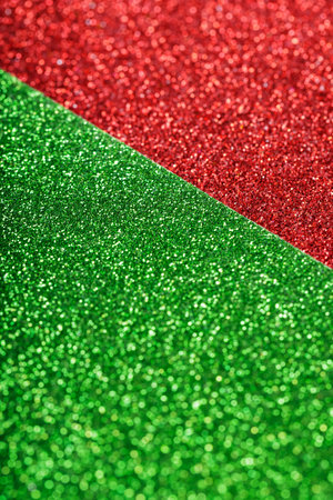 Vibrant Green and Red Glitter Background, Festive Christmas Color Contrastの写真素材
