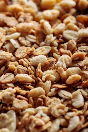Granola Oat Flakes and Cereal Clusters Healthy Snack Close-Upの写真素材