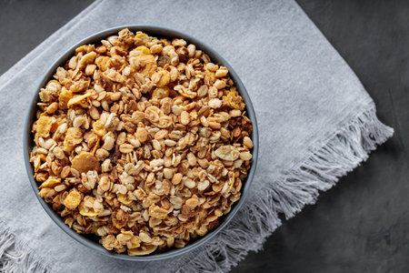 Granola Bowl on Linen Napkin Healthy Breakfast Concept