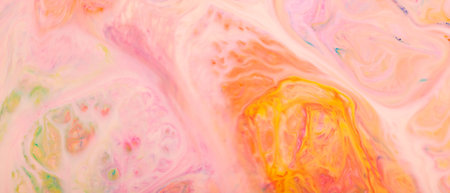 Pastel Pink Orange Yellow Swirled Liquid Abstract Art Background with Soft Marble Effect