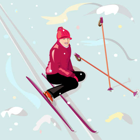the girl skiing and fell, but it was only funのイラスト素材