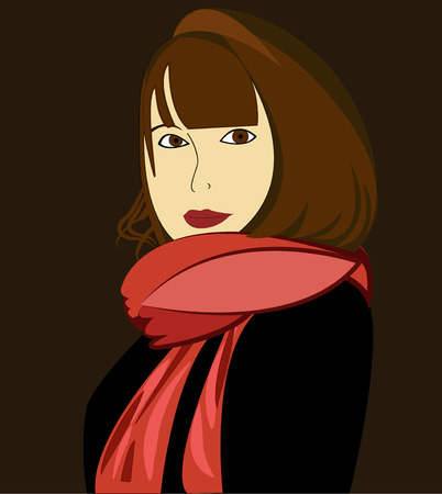 young girl in red scarfのイラスト素材
