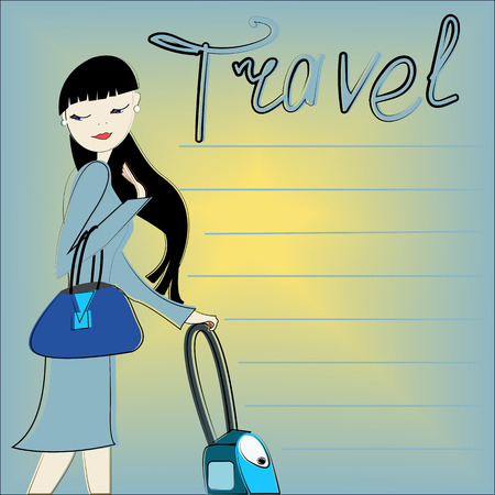 The traveller on a blue background with a yellow sun, with place for your text - vector illustrationのイラスト素材