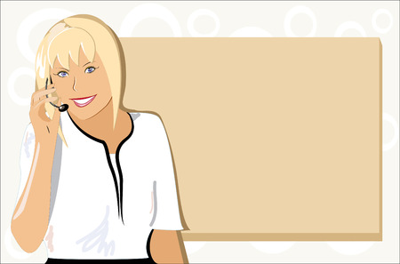 support phone smiling female operator - vectorのイラスト素材