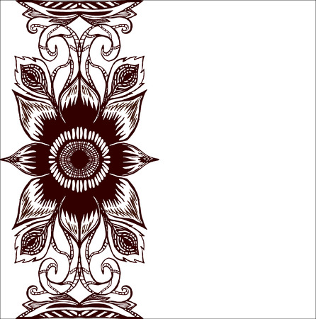Hand-drawn lace ornament, abstract background. Vertical the wavy pattern floral frame design for card - vectorのイラスト素材