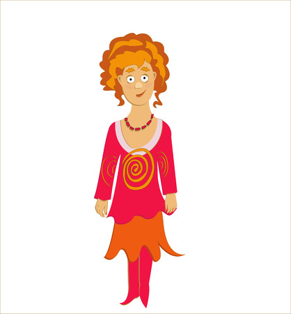 funny character young woman in a dress - vectorのイラスト素材